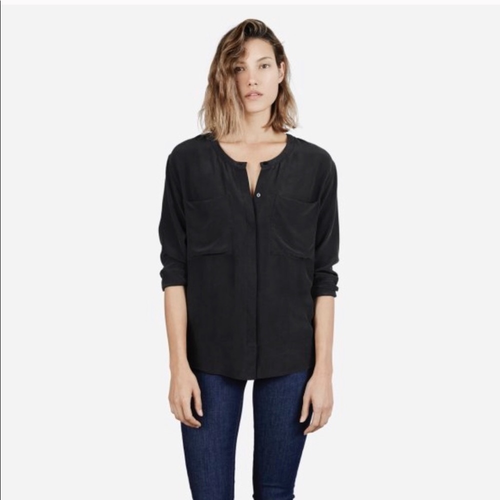 Everlane black silk button down with pockets